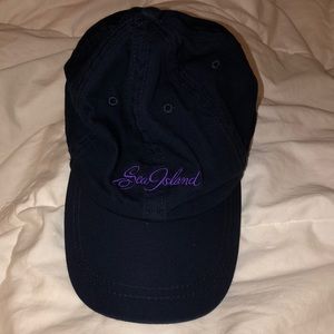 Sea Island Navy Hat with Purple writing
